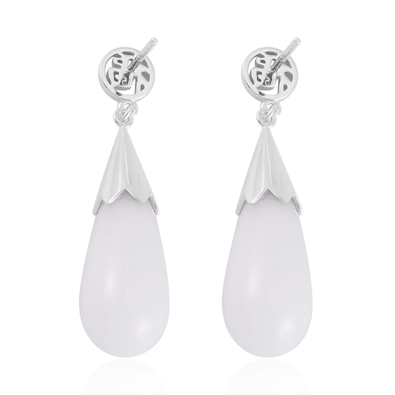 Natural Jade Drop Earrings in Rhodium Over Sterling Silver, Jade Jewelry, Gift For Her 34.75 ctw