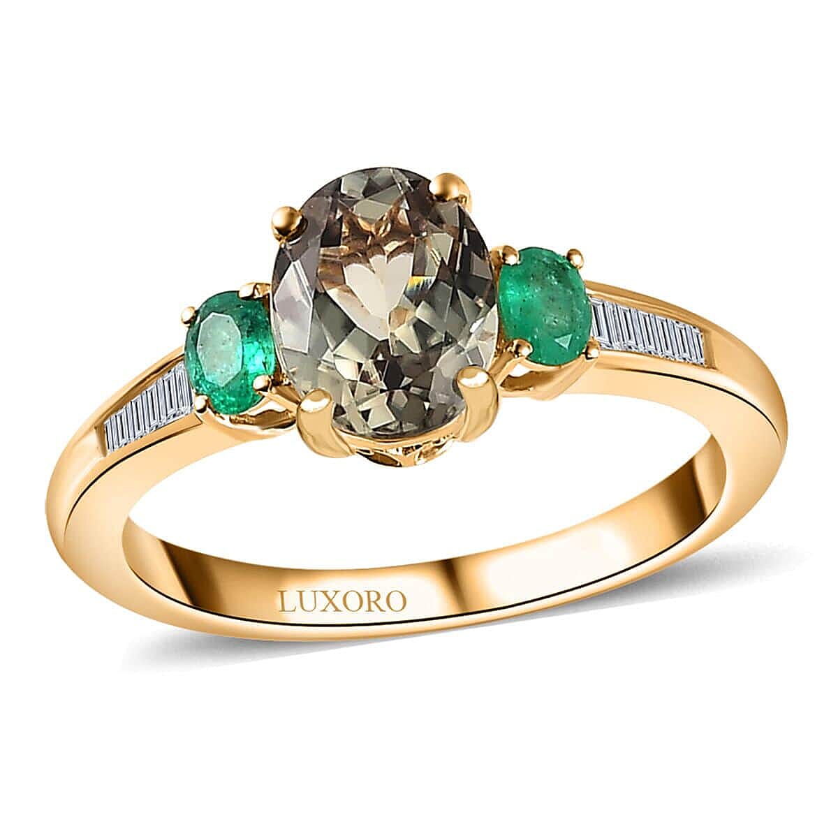 Luxoro 14K Yellow Gold AAA Turkizite and Boyaca Colombian Emerald G-H I3 Diamond Ring (Size 10.0) 2.35 ctw