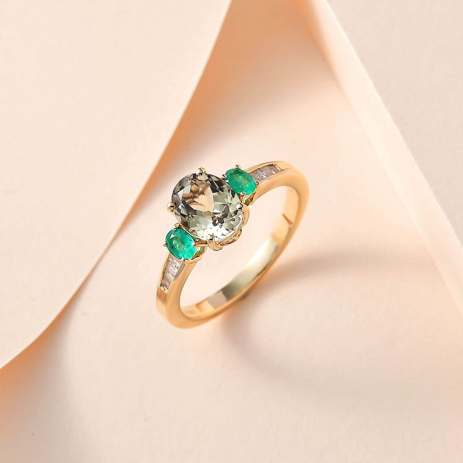 Luxoro 14K Yellow Gold AAA Turkizite and Boyaca Colombian Emerald G-H I3 Diamond Ring (Size 10.0) 2.35 ctw