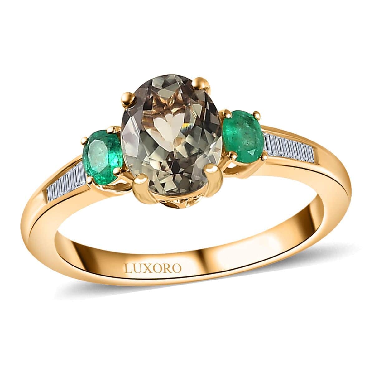 Doorbuster Deal Luxoro 14K Yellow Gold AAA Turkizite, Boyaca Colombian Emerald and G-H I3 Diamond Ring 2.25 ctw (Del. in 7-10 Days) image number 0