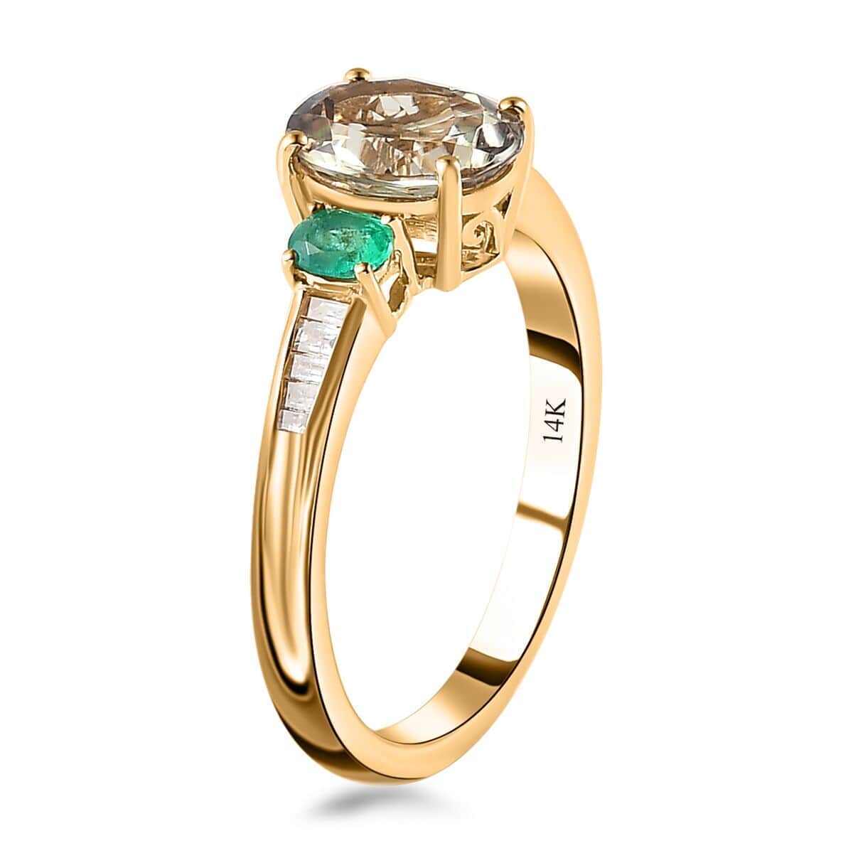 Doorbuster Deal Luxoro 14K Yellow Gold AAA Turkizite, Boyaca Colombian Emerald and G-H I3 Diamond Ring 2.25 ctw (Del. in 7-10 Days) image number 3