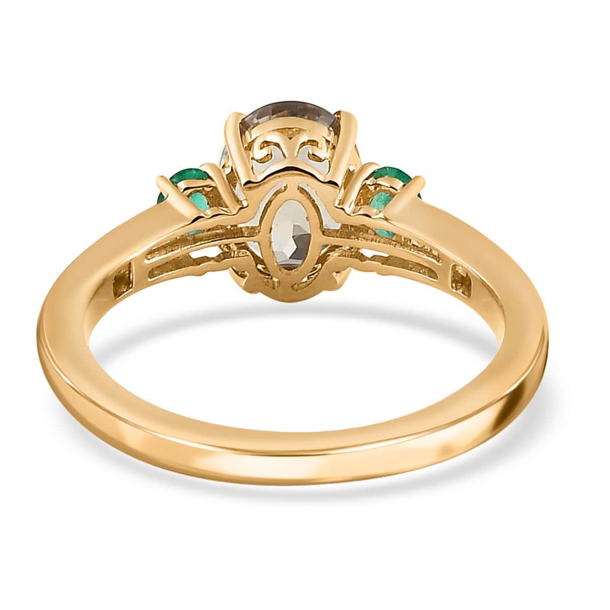 Doorbuster Deal Luxoro 14K Yellow Gold AAA Turkizite, Boyaca Colombian Emerald and G-H I3 Diamond Ring 2.25 ctw (Del. in 7-10 Days) image number 4