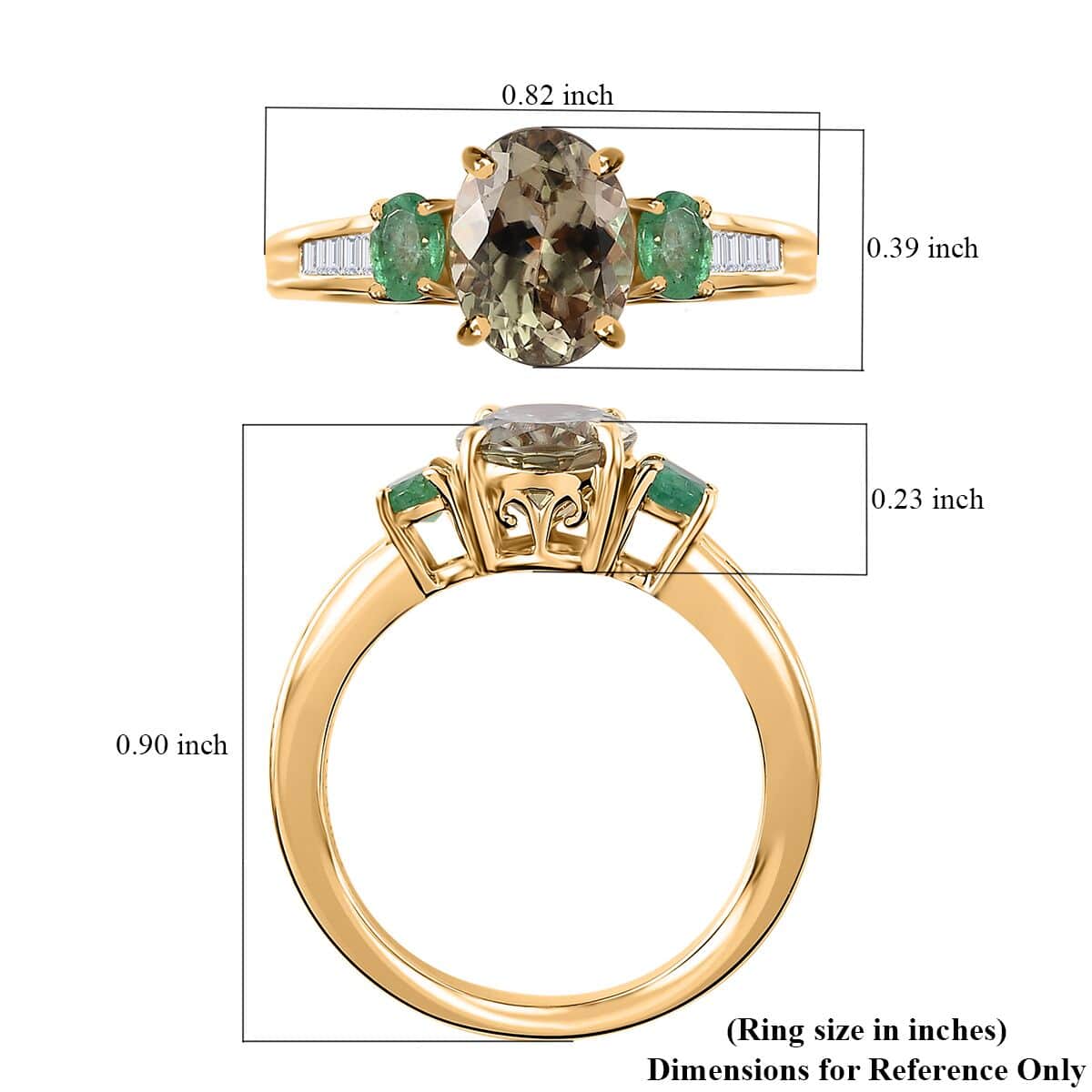 Doorbuster Deal Luxoro 14K Yellow Gold AAA Turkizite, Boyaca Colombian Emerald and G-H I3 Diamond Ring 2.25 ctw (Del. in 7-10 Days) image number 5