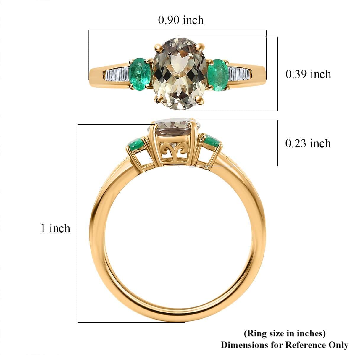 Doorbuster Deal Luxoro 14K Yellow Gold AAA Turkizite, Boyaca Colombian Emerald and G-H I3 Diamond Ring 2.25 ctw (Del. in 7-10 Days) image number 6