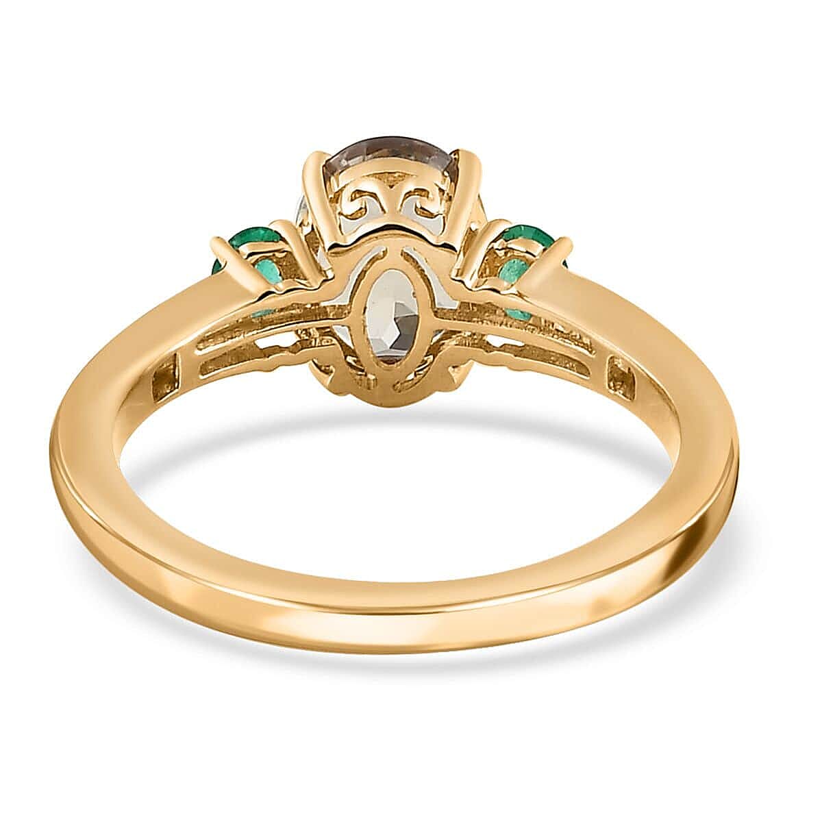 Luxoro 14K Yellow Gold AAA Turkizite and Boyaca Colombian Emerald G-H I3 Diamond Ring (Size 8.0) 2.35 ctw image number 4