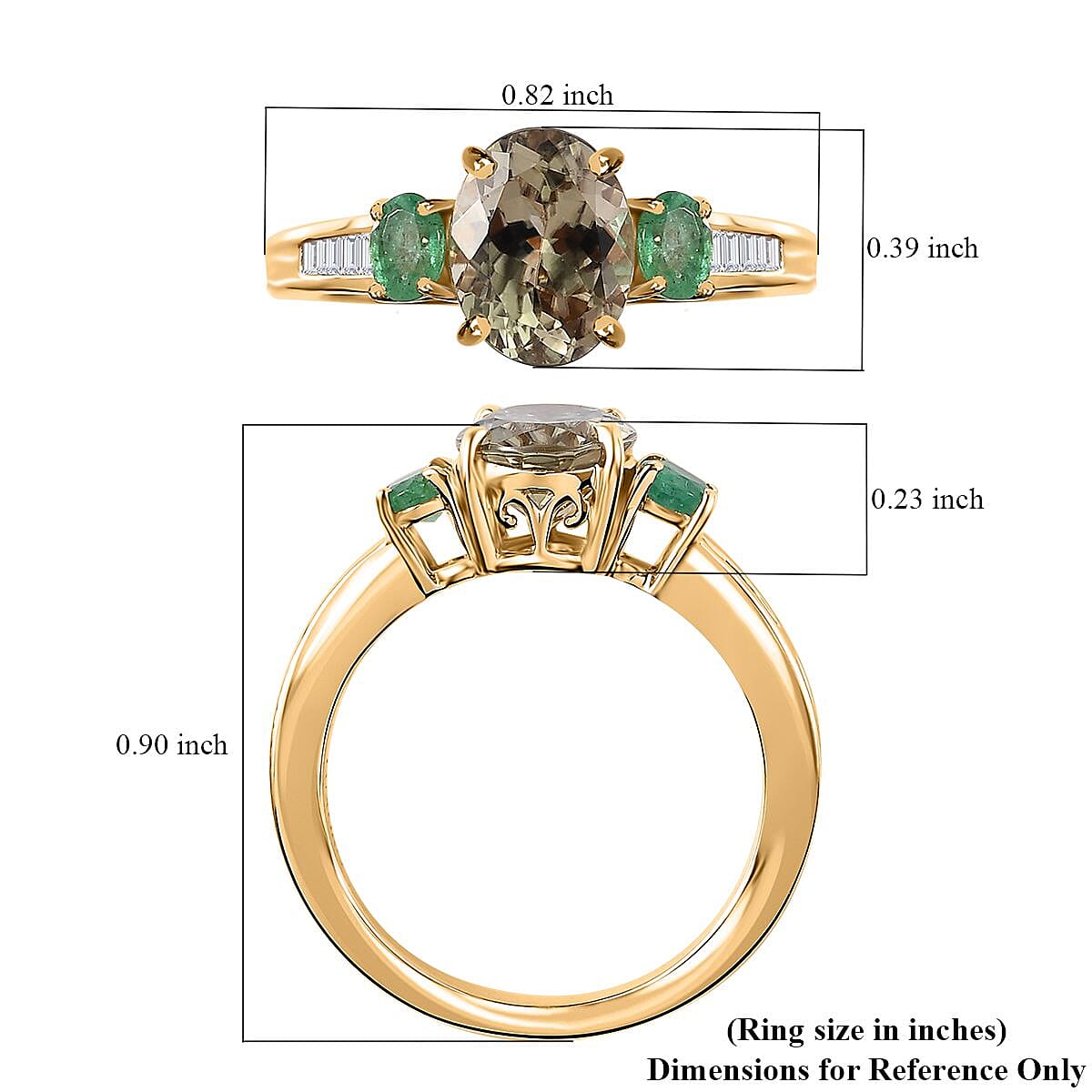 Luxoro 14K Yellow Gold AAA Turkizite and Boyaca Colombian Emerald G-H I3 Diamond Ring (Size 8.0) 2.35 ctw image number 5