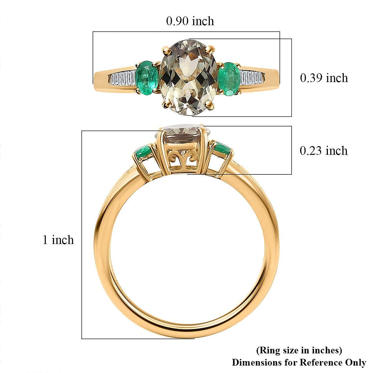 Luxoro 14K Yellow Gold AAA Turkizite and Boyaca Colombian Emerald G-H I3 Diamond Ring (Size 8.0) 2.35 ctw image number 6