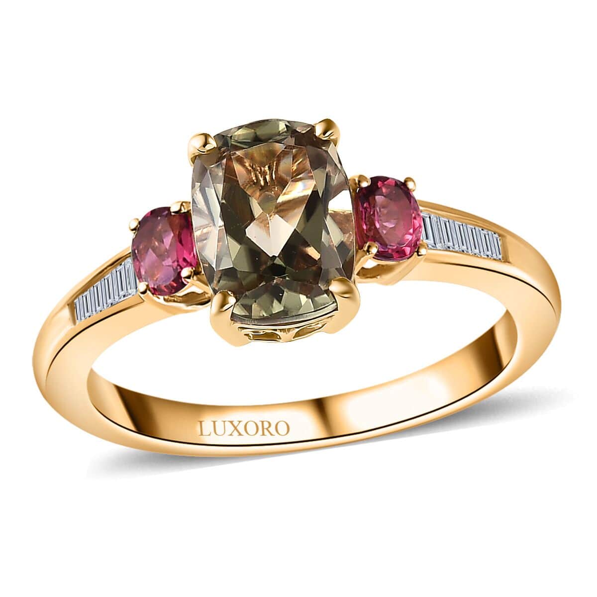 Luxoro AAA Turkizite and Ouro Fino Rubellite and G-H I3 Diamond 2.70 ctw Ring in 14K Yellow Gold (Size 10.0) image number 0