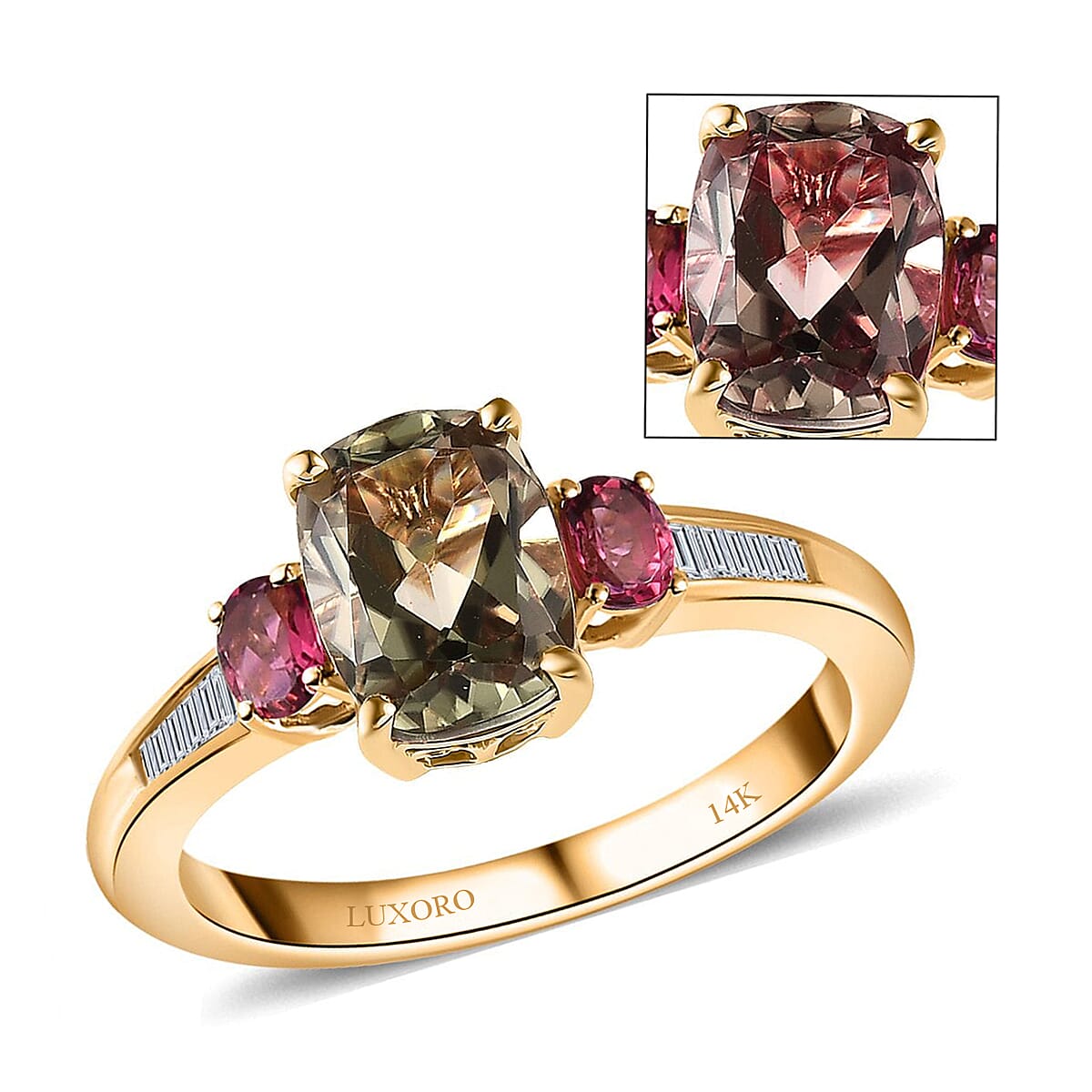 Luxoro AAA Turkizite and Ouro Fino Rubellite and G-H I3 Diamond 2.70 ctw Ring in 14K Yellow Gold (Size 10.0) image number 0