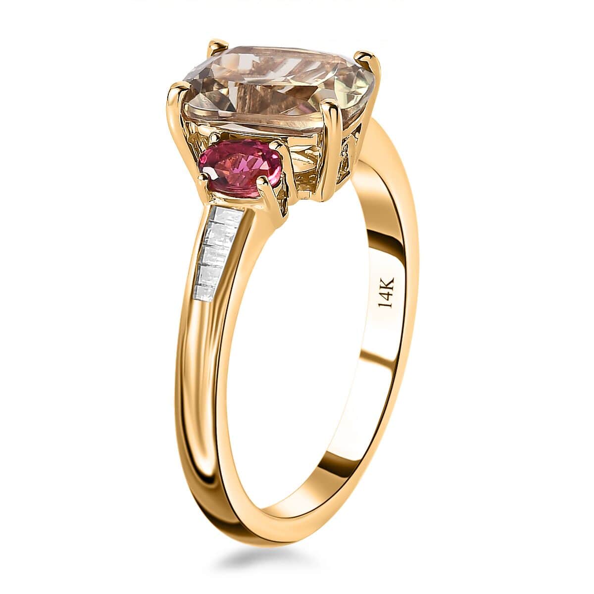 Luxoro AAA Turkizite and Ouro Fino Rubellite and G-H I3 Diamond 2.70 ctw Ring in 14K Yellow Gold (Size 10.0) image number 3