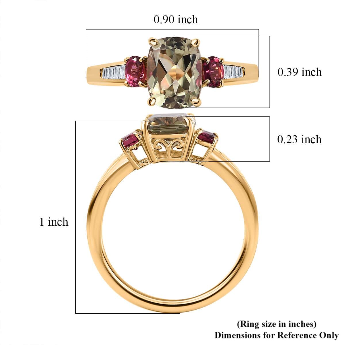Luxoro AAA Turkizite and Ouro Fino Rubellite and G-H I3 Diamond 2.70 ctw Ring in 14K Yellow Gold (Size 10.0) image number 5