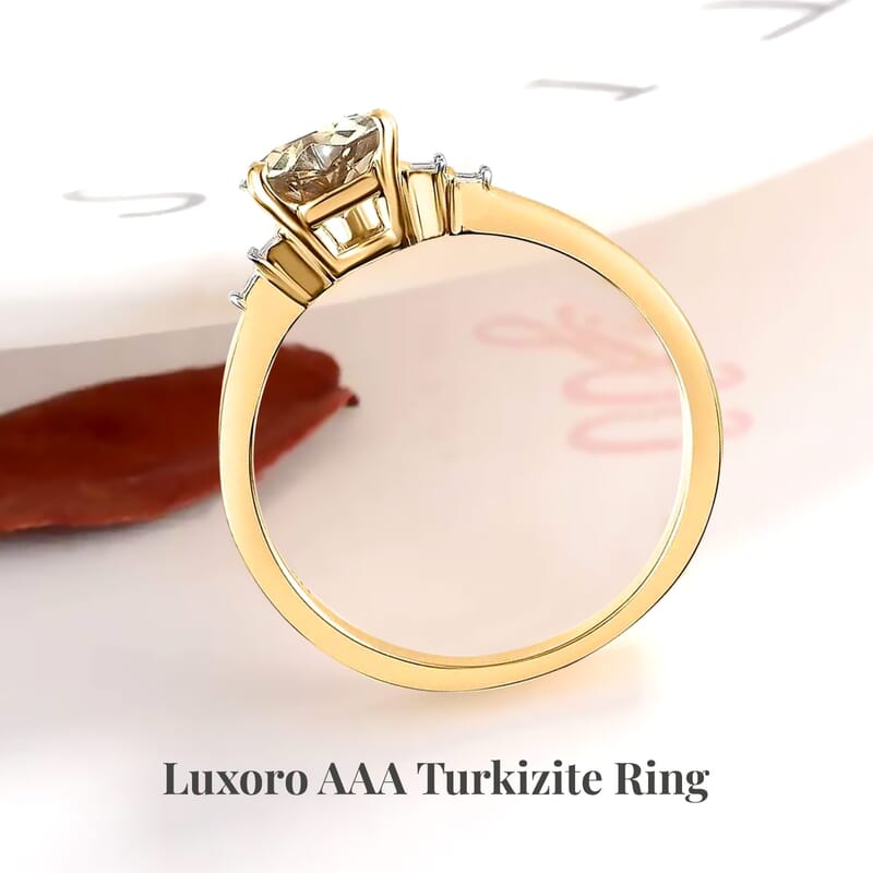 Luxoro AAA Turkizite and G-H I2 Diamond 2.00 ctw Ring in 14K Yellow Gold (Size 10.0) 4 Grams