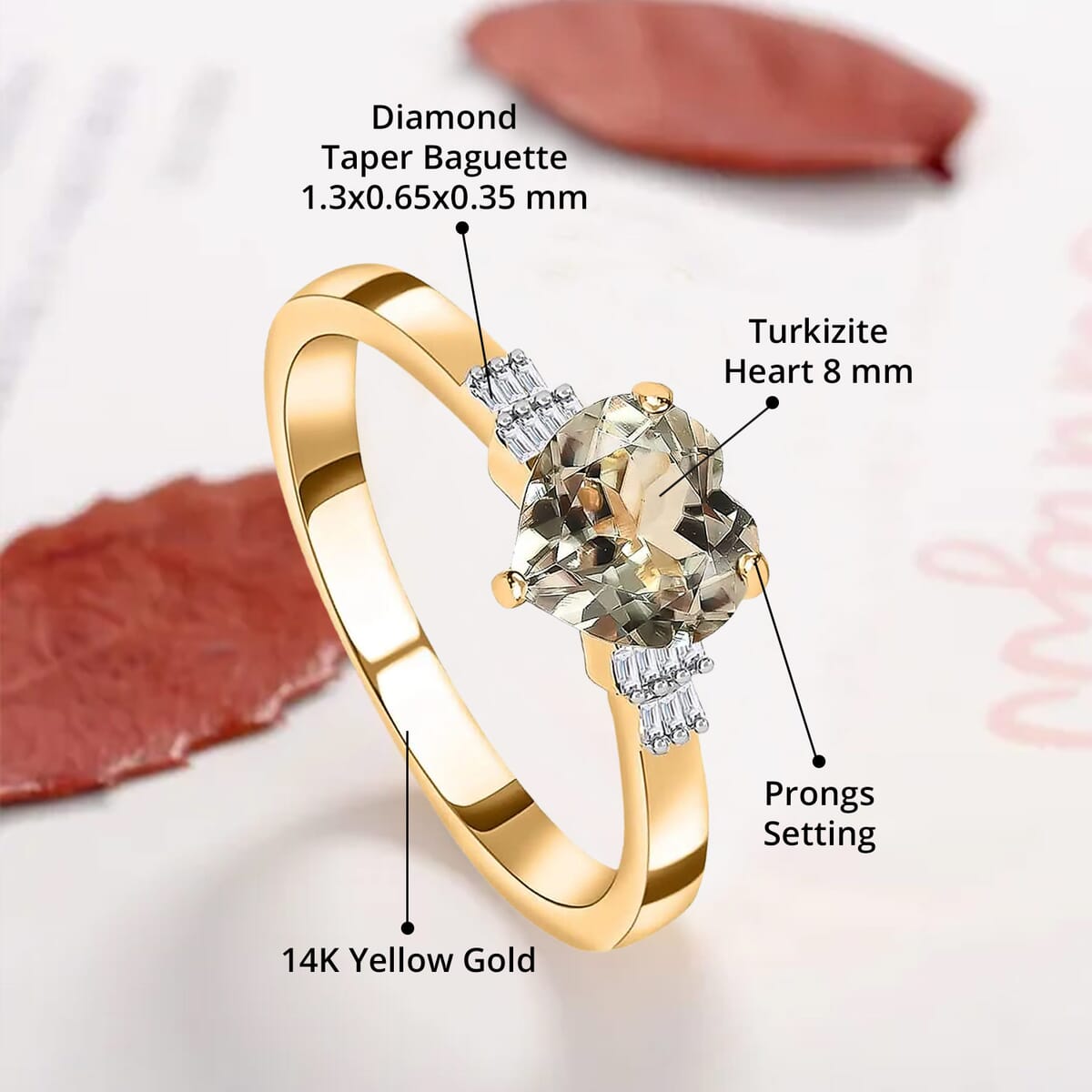 Luxoro AAA Turkizite and G-H I2 Diamond 2.00 ctw Ring in 14K Yellow Gold (Size 8.0) 4 Grams image number 4