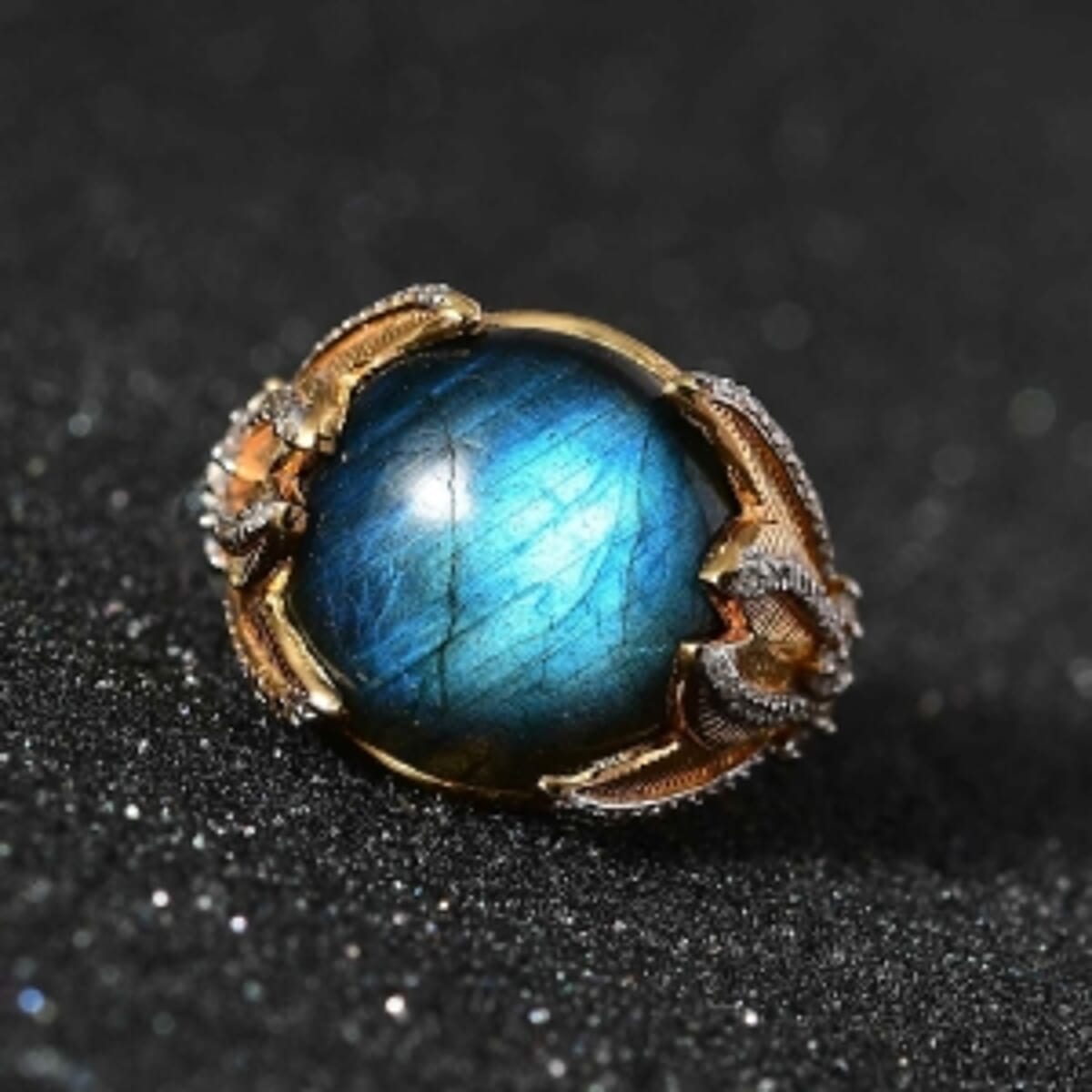 Malagasy Labradorite and White Zircon 14.09 ctw Ring in Vermeil Yellow Gold Over Sterling Silver (Size 6.5) image number 2