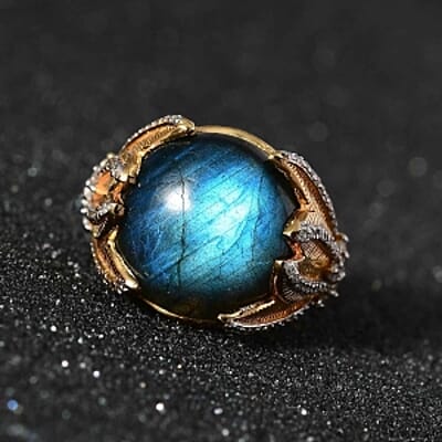 Malagasy Labradorite and White Zircon 14.09 ctw Ring in Vermeil Yellow Gold Over Sterling Silver (Size 6.5)