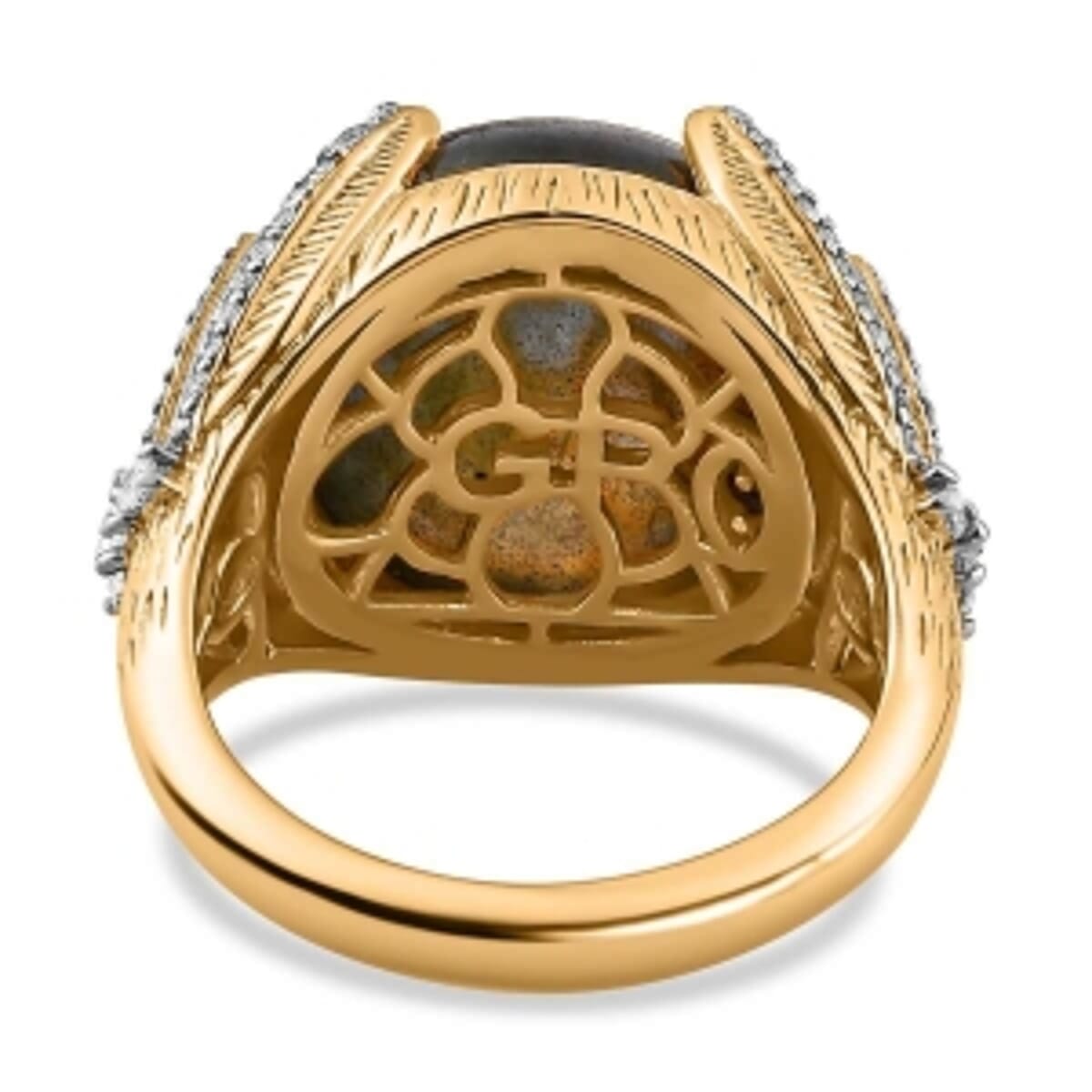 Malagasy Labradorite and White Zircon 14.09 ctw Ring in Vermeil Yellow Gold Over Sterling Silver (Size 6.5) image number 6