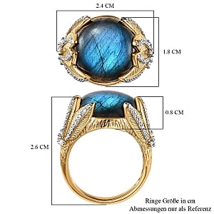 Malagasy Labradorite and White Zircon 14.09 ctw Ring in Vermeil Yellow Gold Over Sterling Silver (Size 6.5)