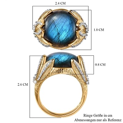 Malagasy Labradorite and White Zircon 14.09 ctw Ring in Vermeil Yellow Gold Over Sterling Silver (Size 6.5)