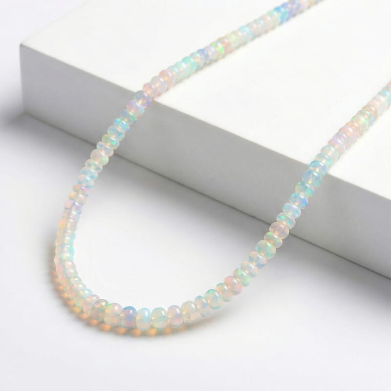 Certified & Appraised Luxoro 14K Yellow Gold AAA Ethiopian Welo Opal Beaded Graduated Necklace 18-20 Inches 45.00 ctw