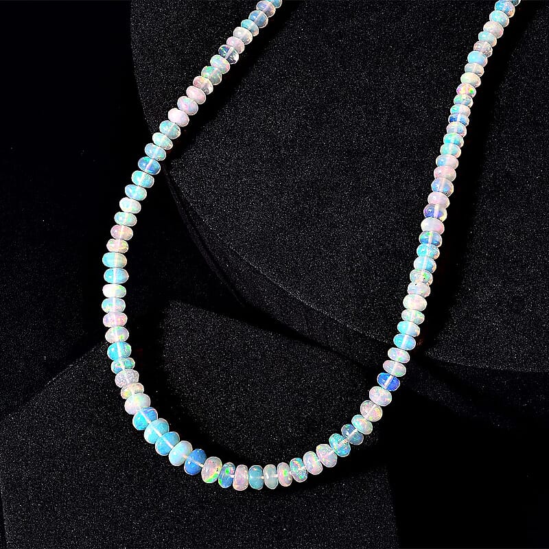 Certified & Appraised Luxoro 14K Yellow Gold AAA Ethiopian Welo Opal Beaded Graduated Necklace 18-20 Inches 45.00 ctw
