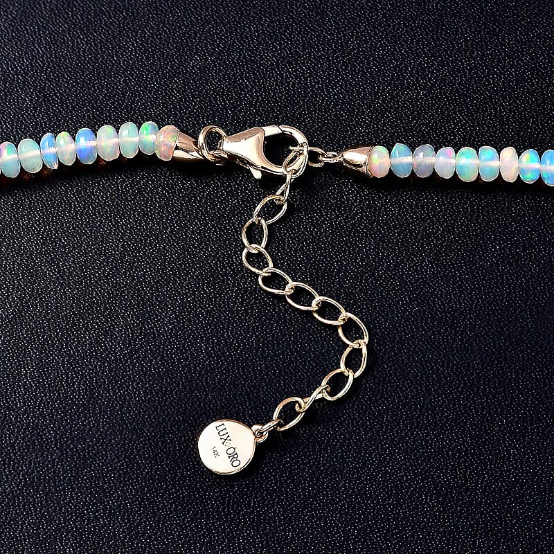 Certified & Appraised Luxoro 14K Yellow Gold AAA Ethiopian Welo Opal Beaded Graduated Necklace 18-20 Inches 45.00 ctw