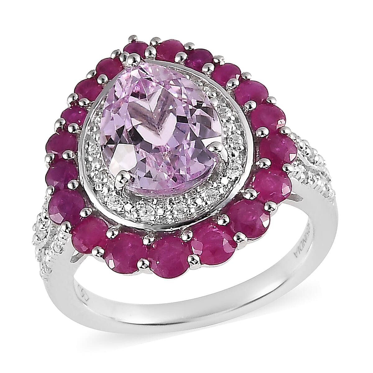 Premium Martha Rocha Kunzite and Multi Gemstone 4.85 ctw Ring in Rhodium Over Sterling Silver (Size 5.0)