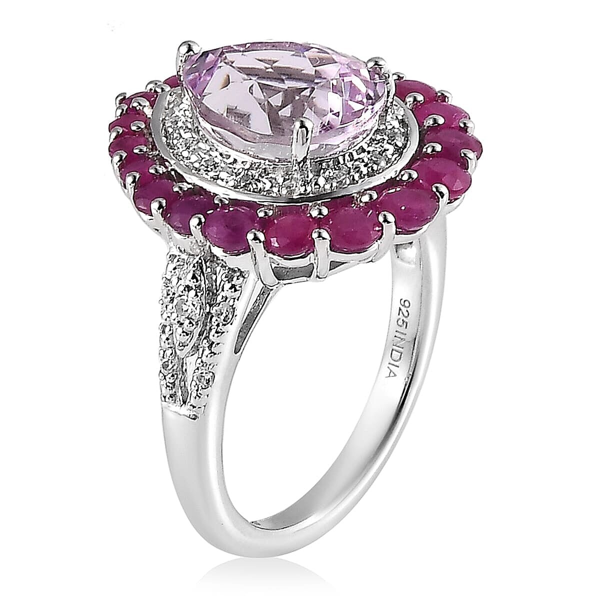 Premium Martha Rocha Kunzite and Multi Gemstone 4.85 ctw Ring in Rhodium Over Sterling Silver (Size 5.0)