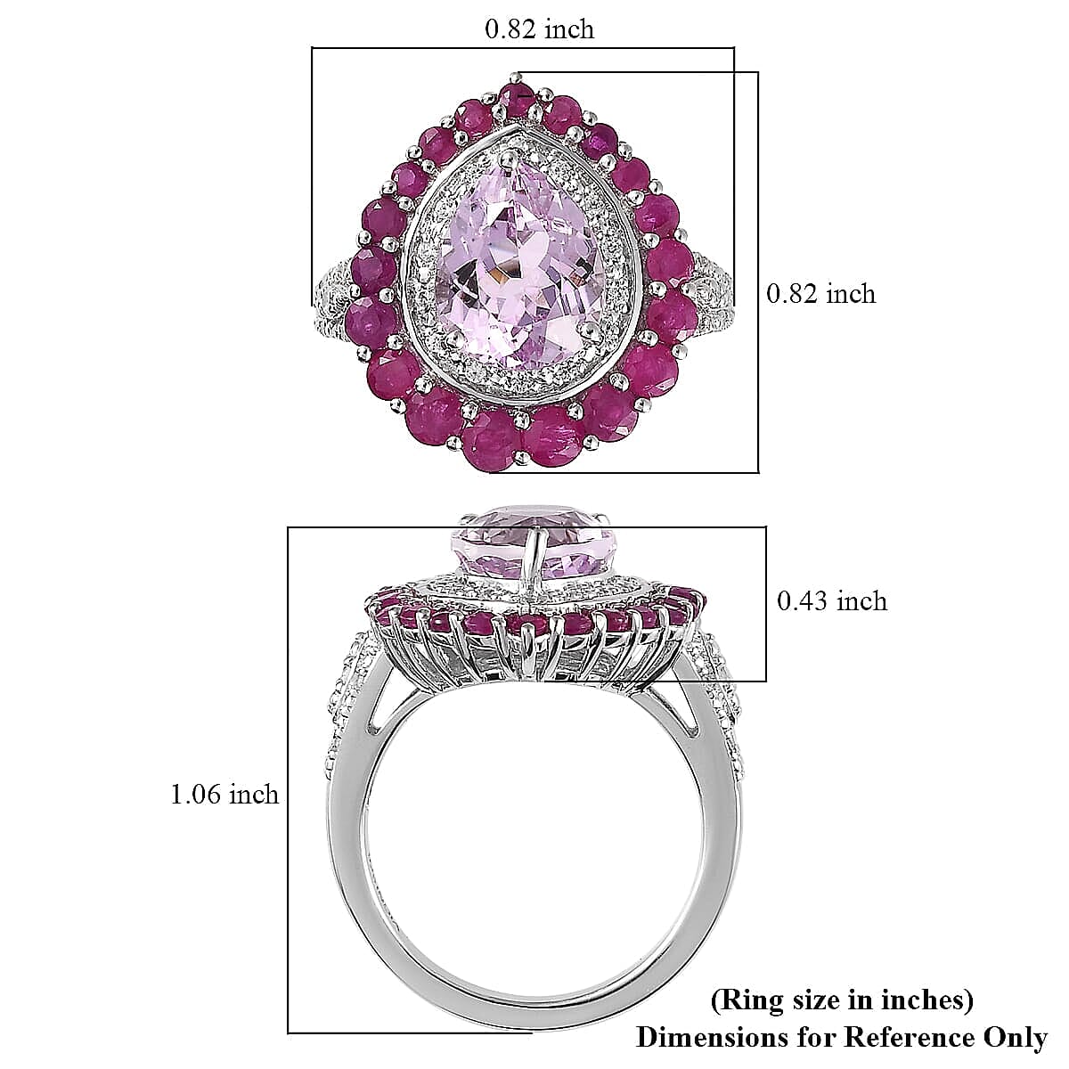 Premium Martha Rocha Kunzite and Multi Gemstone 4.85 ctw Ring in Rhodium Over Sterling Silver (Size 5.0)