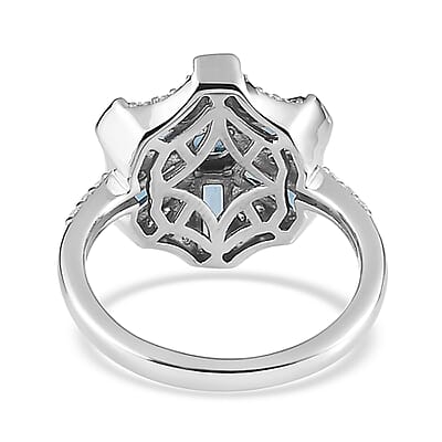 Premium London Blue Topaz and White Zircon 2.50 ctw Ring in Rhodium Over Sterling Silver (Size 6.0)