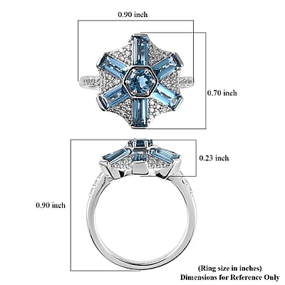 Premium London Blue Topaz and White Zircon 2.50 ctw Ring in Rhodium Over Sterling Silver (Size 6.0)