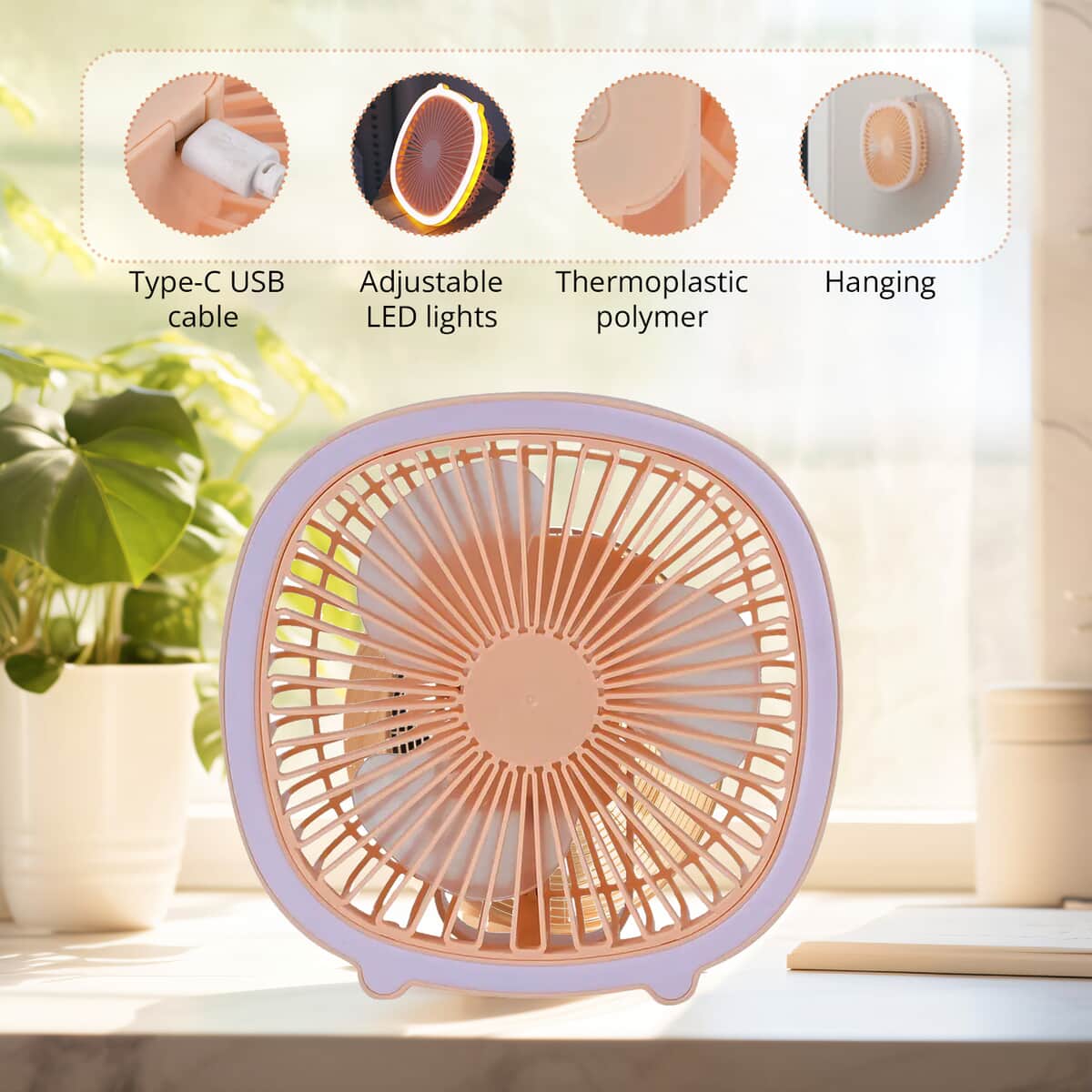Ankur's Treasure Chest Peach 2-in-1 Table LED Lamp and Desktop Fan With Type-c USB and 3 Speed Mode (5V/1.5A, 18650 Battery) image number 4