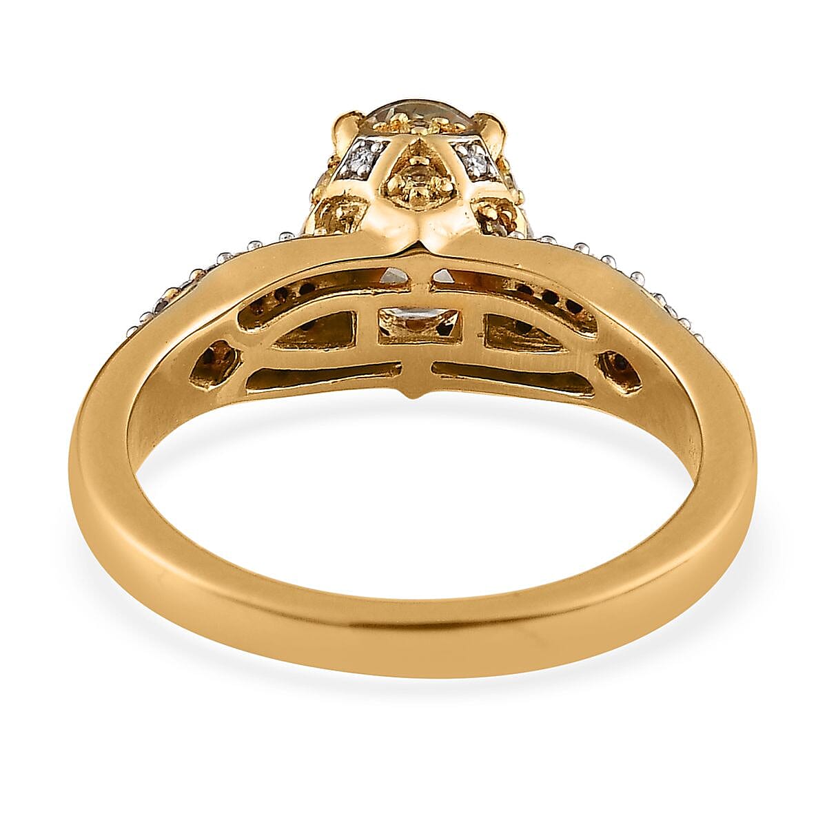 AAA Turkizite, Madagascar Yellow Sapphire and Moissanite Ring in Vermeil Yellow Gold Over Sterling Silver (Size 6.0) 2.00 ctw