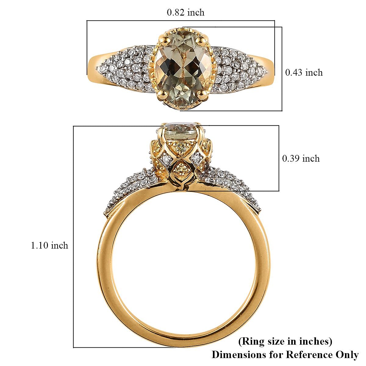 AAA Turkizite, Madagascar Yellow Sapphire and Moissanite Ring in Vermeil Yellow Gold Over Sterling Silver (Size 6.0) 2.00 ctw