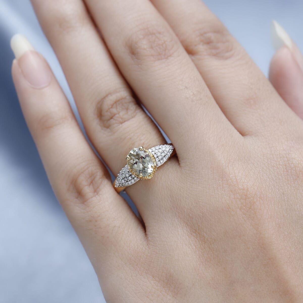 AAA Turkizite, Madagascar Yellow Sapphire and Moissanite Ring in Vermeil Yellow Gold Over Sterling Silver (Size 7.0) 2.00 ctw image number 2