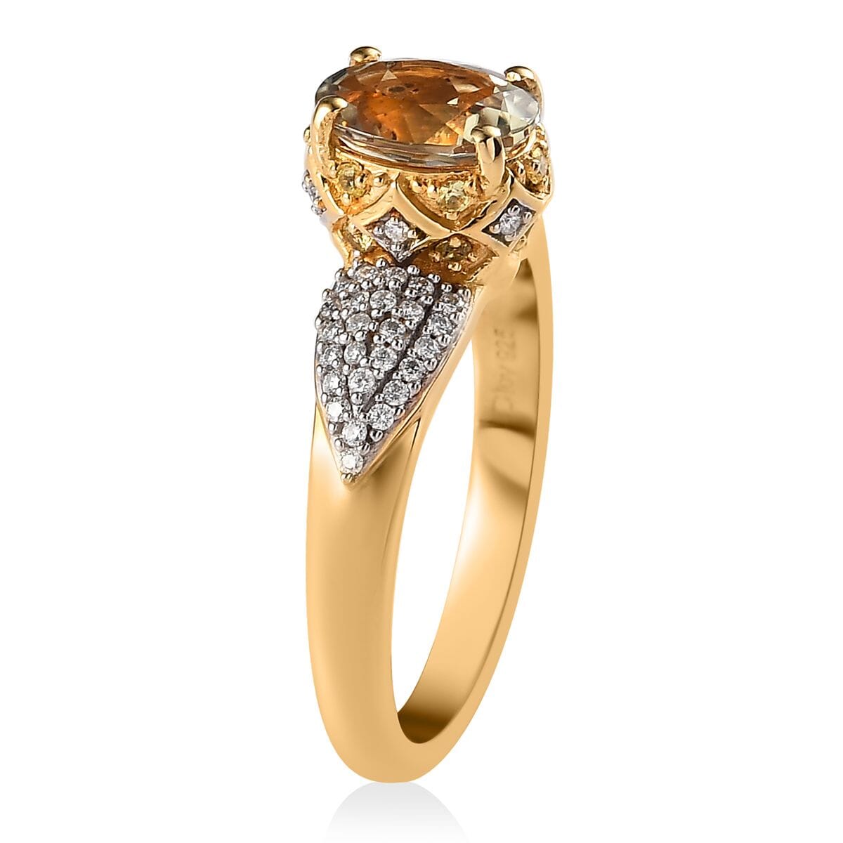 AAA Turkizite, Madagascar Yellow Sapphire and Moissanite Ring in Vermeil Yellow Gold Over Sterling Silver (Size 7.0) 2.00 ctw image number 3