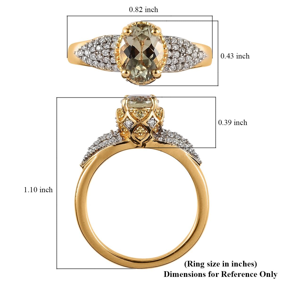 AAA Turkizite, Madagascar Yellow Sapphire and Moissanite Ring in Vermeil Yellow Gold Over Sterling Silver (Size 7.0) 2.00 ctw image number 5