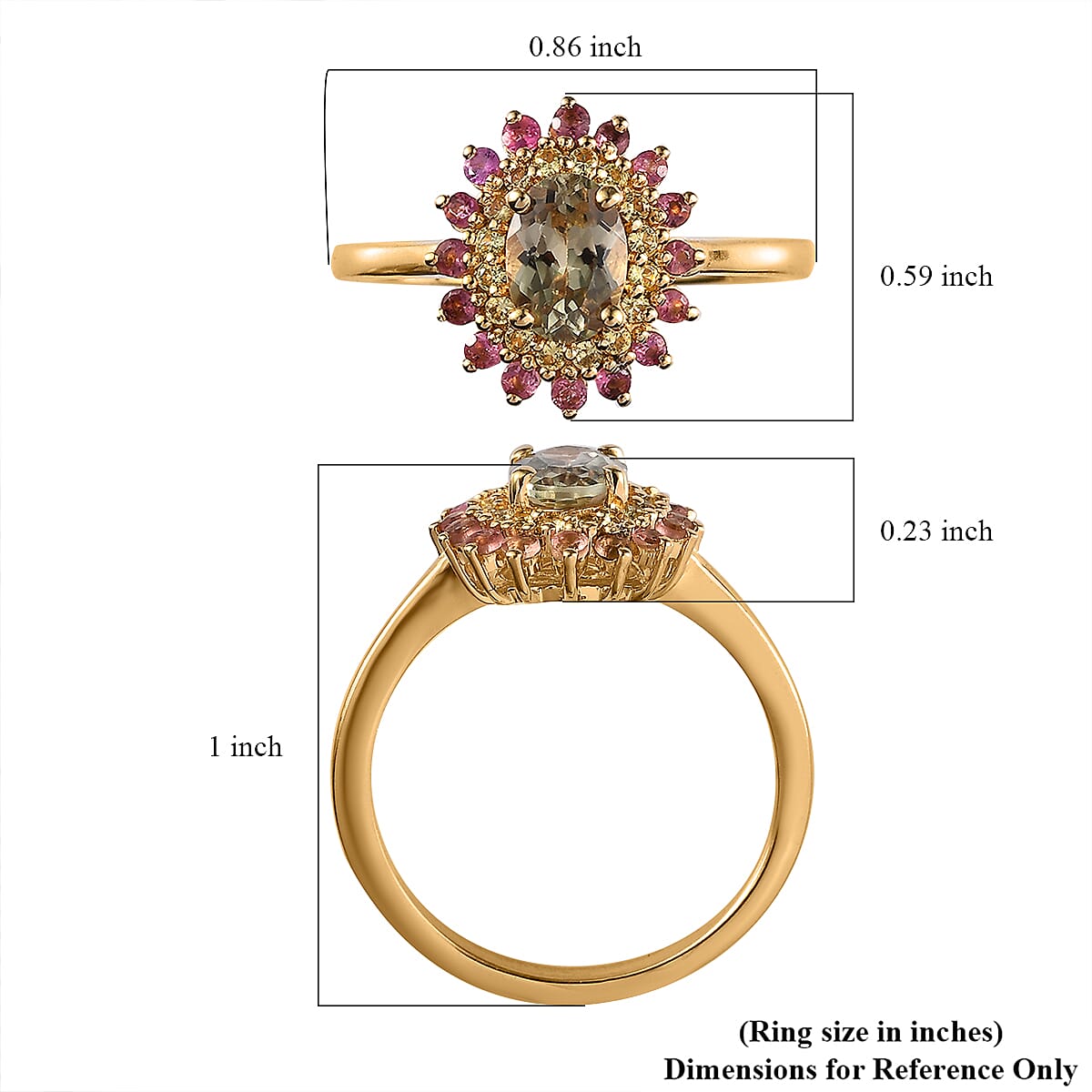 AAA Turkizite and Multi Gemstone Floral Ring in Vermeil Yellow Gold Over Sterling Silver (Size 10.0) 1.30 ctw