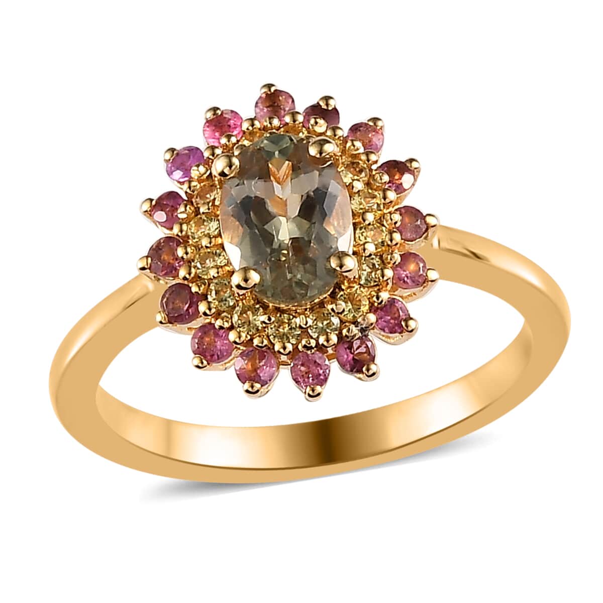 AAA Turkizite and Multi Gemstone Floral Ring in Vermeil Yellow Gold Over Sterling Silver (Size 6.0) 1.30 ctw image number 0