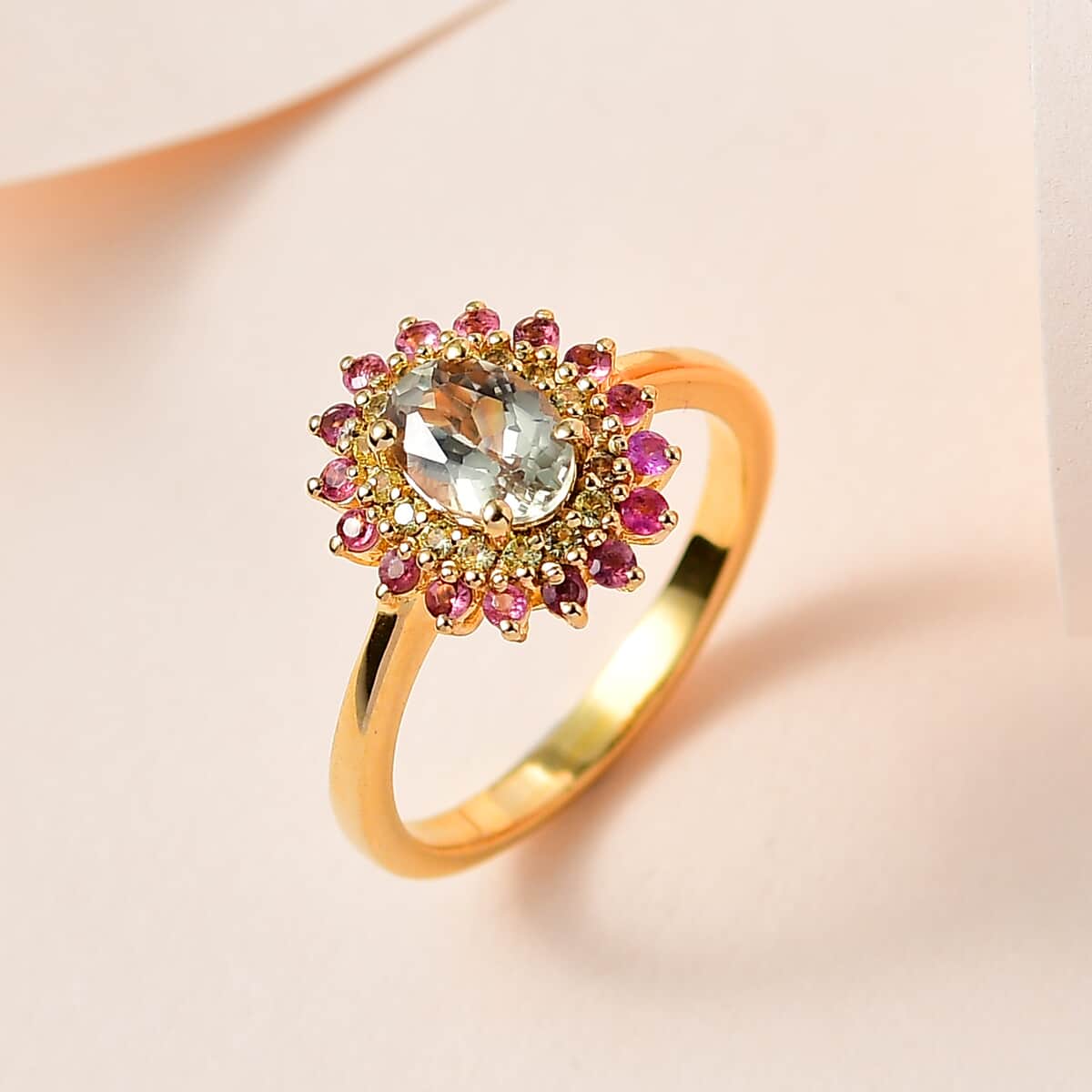 AAA Turkizite and Multi Gemstone Floral Ring in Vermeil Yellow Gold Over Sterling Silver (Size 6.0) 1.30 ctw image number 1