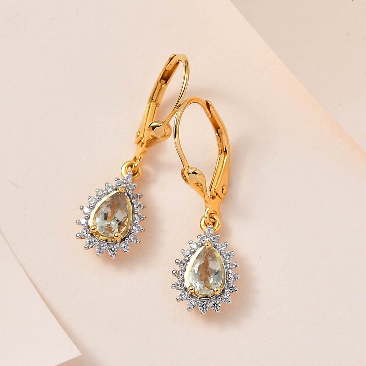 Buy AAA Turkizite and White Zircon Lever Back Earrings in Vermeil ...