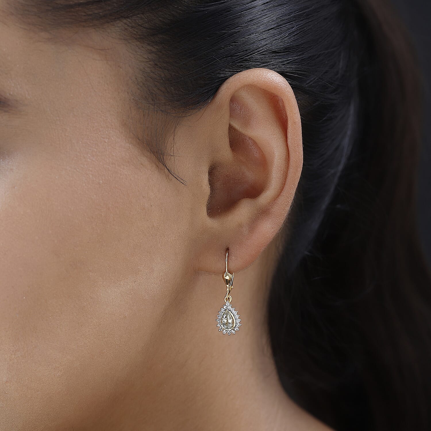 AAA Turkizite and White Zircon Lever Back Earrings in Vermeil Yellow Gold Over Sterling Silver 1.30 ctw