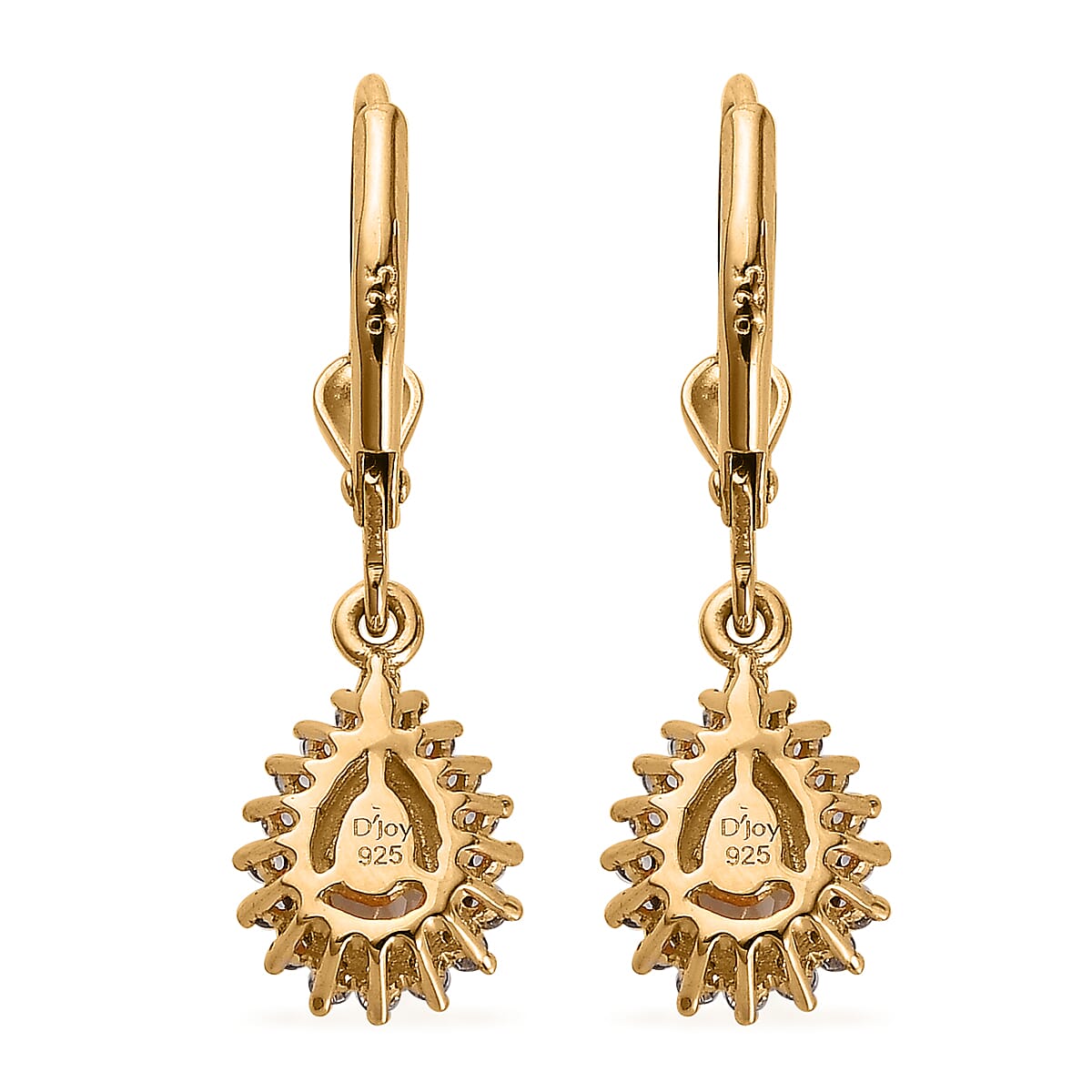 AAA Turkizite and White Zircon Lever Back Earrings in Vermeil Yellow Gold Over Sterling Silver 1.30 ctw