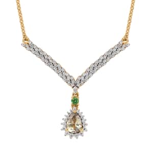 AAA Turkizite and Multi Gemstone Halo Necklace 18 Inches in Vermeil Yellow Gold Over Sterling Silver 1.85 ctw