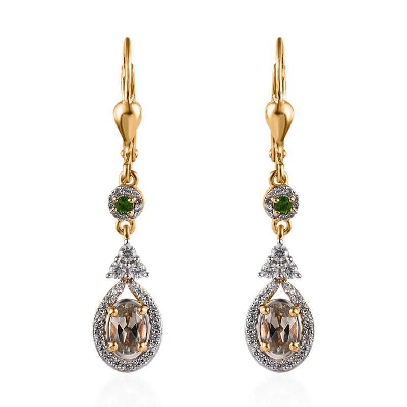 AAA Turkizite and Multi Gemstone Lever Back Earrings in Vermeil Yellow Gold Over Sterling Silver 1.85 ctw
