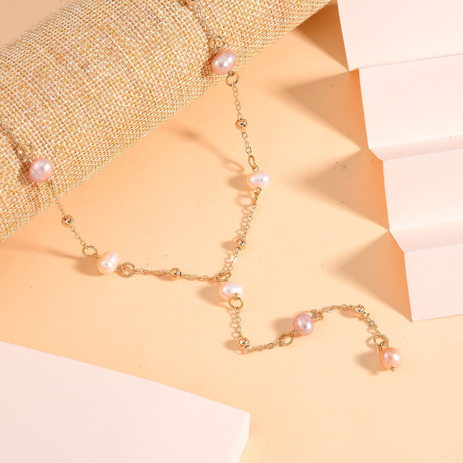 Multi Color Freshwater Pearl Necklace 22 Inches in Goldtone
