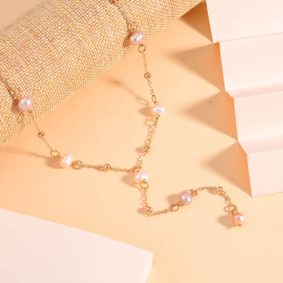 Multi Color Freshwater Pearl Necklace 22 Inches in Goldtone image number 1