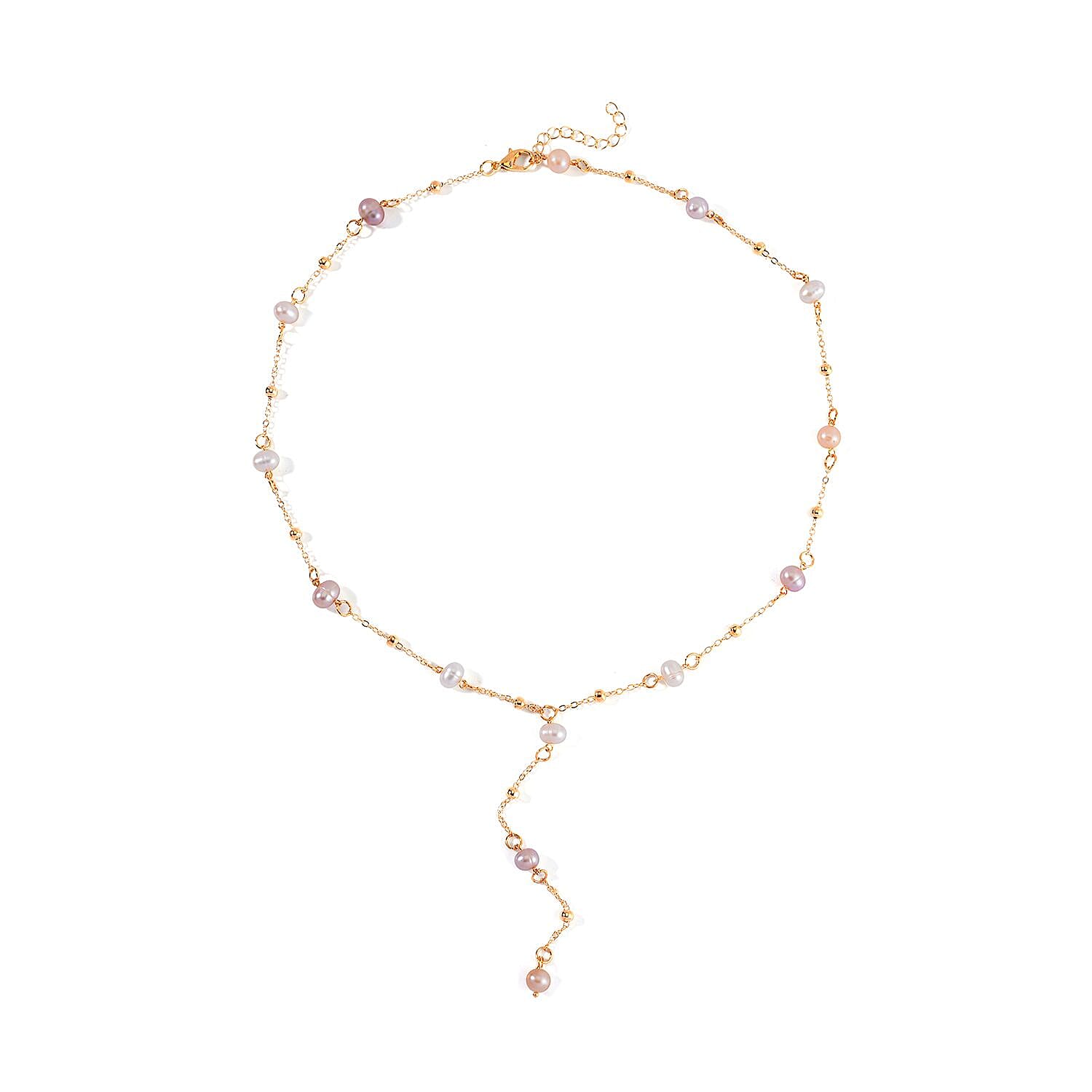 Multi Color Freshwater Pearl Necklace 22 Inches in Goldtone