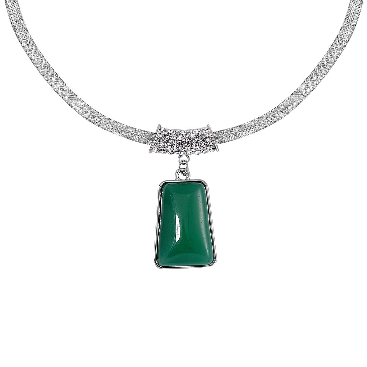 Green Aventurine 57.00 ctw Necklace in Silvertone Alloy 18 Inches