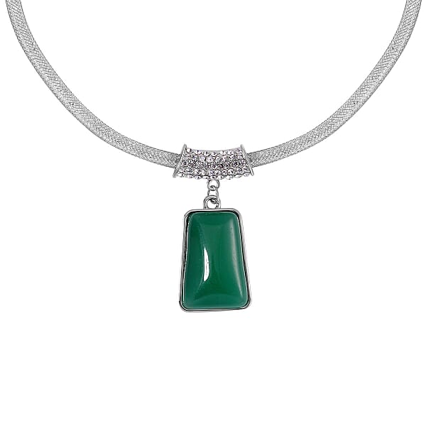 Green Aventurine 57.00 ctw Necklace in Silvertone Alloy 18 Inches
