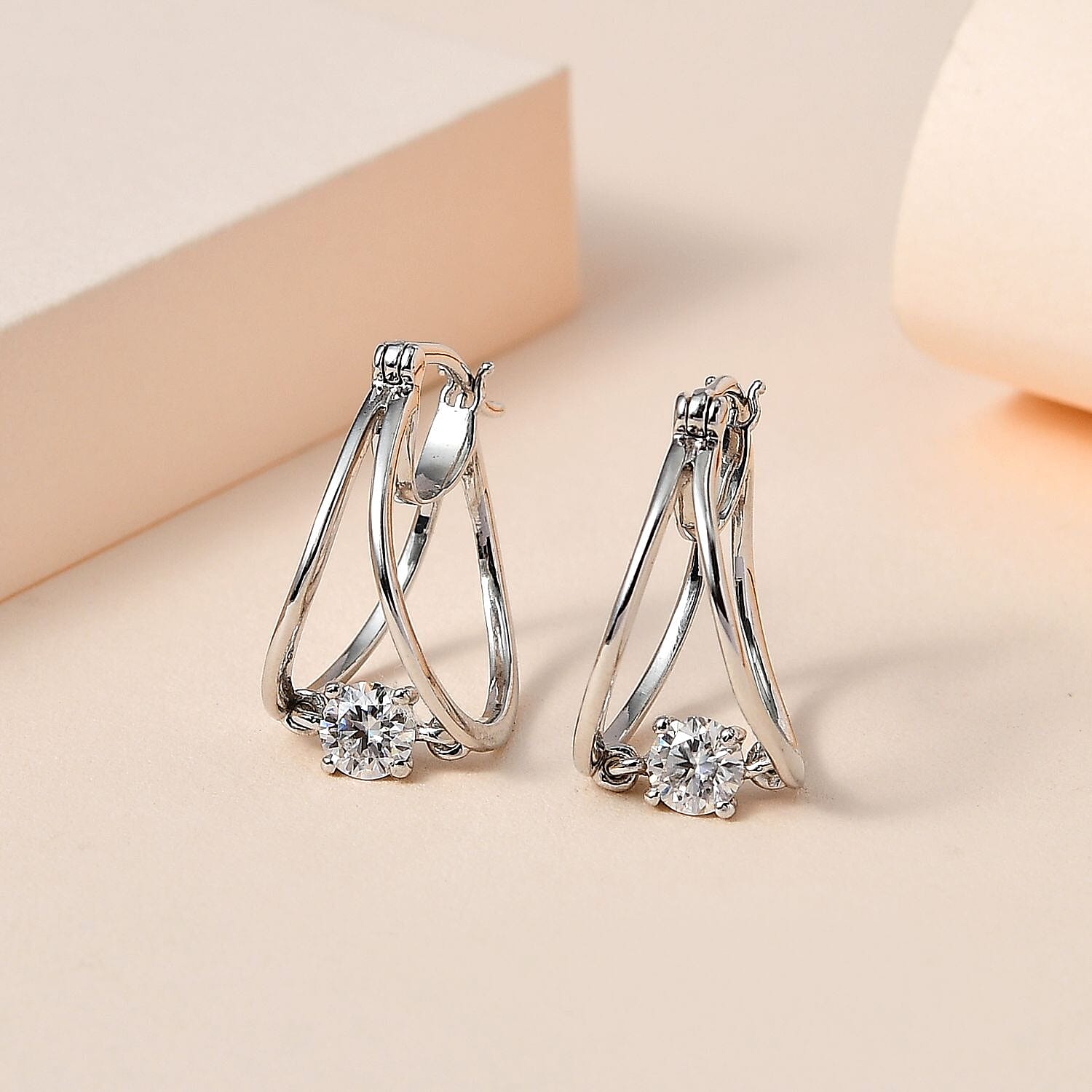 Moissanite 0.64 ctw Earrings in Platinum Over Sterling Silver